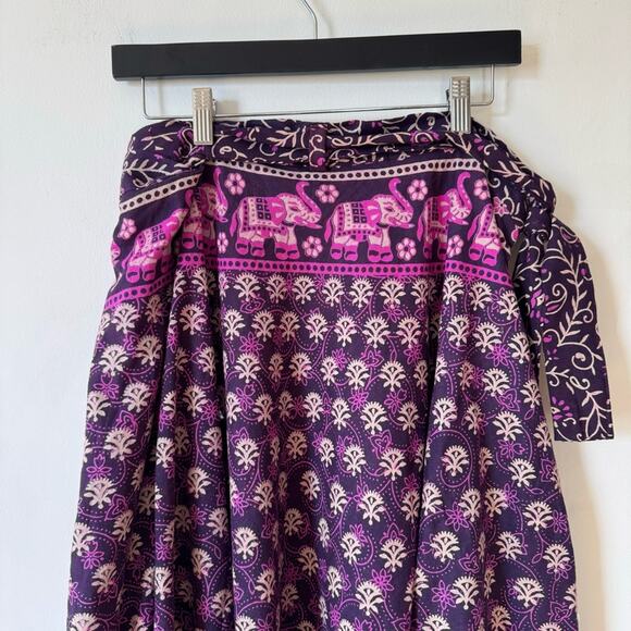 Boho Purple India Blockprint Elephant Circle Wrap Skirt M - Picture 5 of 6